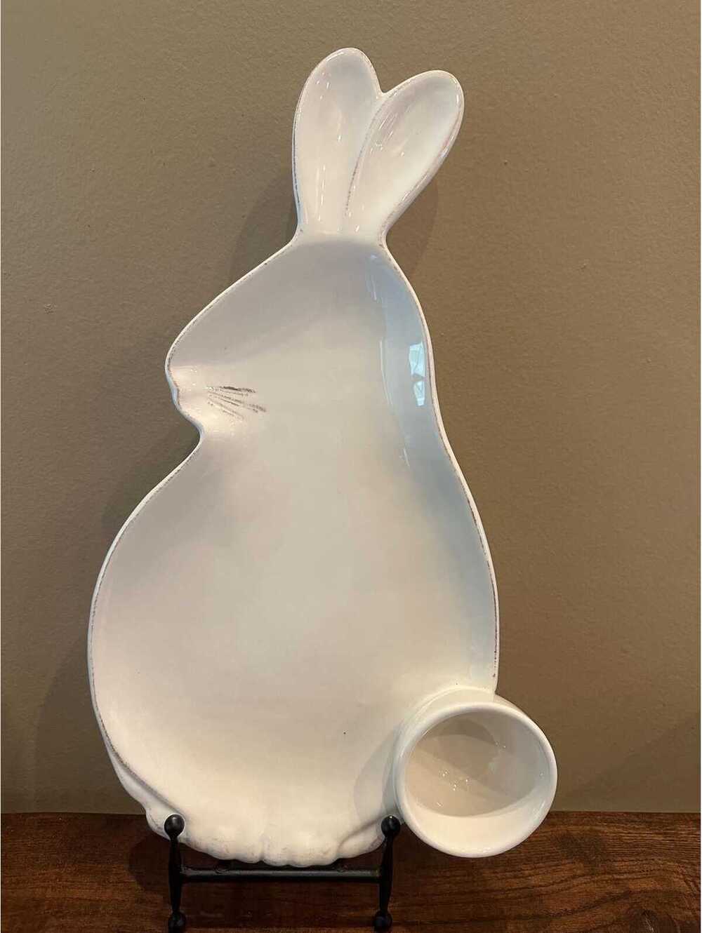 Mud Pie White Bunny Rabbit Chip and Dip Platter